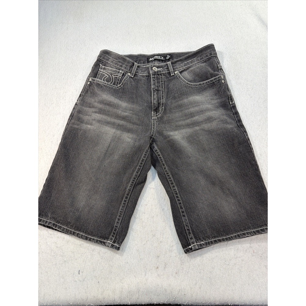 Avirex Black Denim Jean Shorts Men Size 36 Baggy Fit Vintage Y2K Grunge Skater